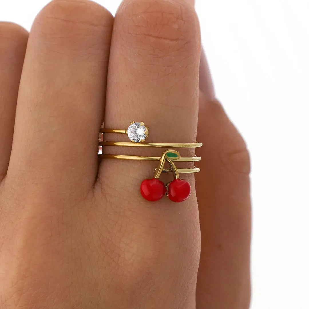 Anillo Cereza Acero Dorado