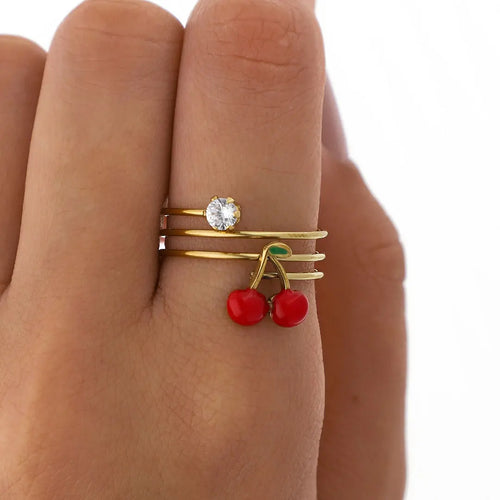 Anillo Cereza Acero Dorado