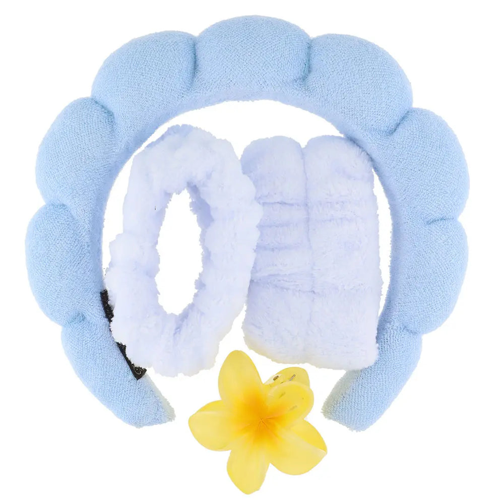 Set Skincare Vincha + Muñequeras + Broche Celeste