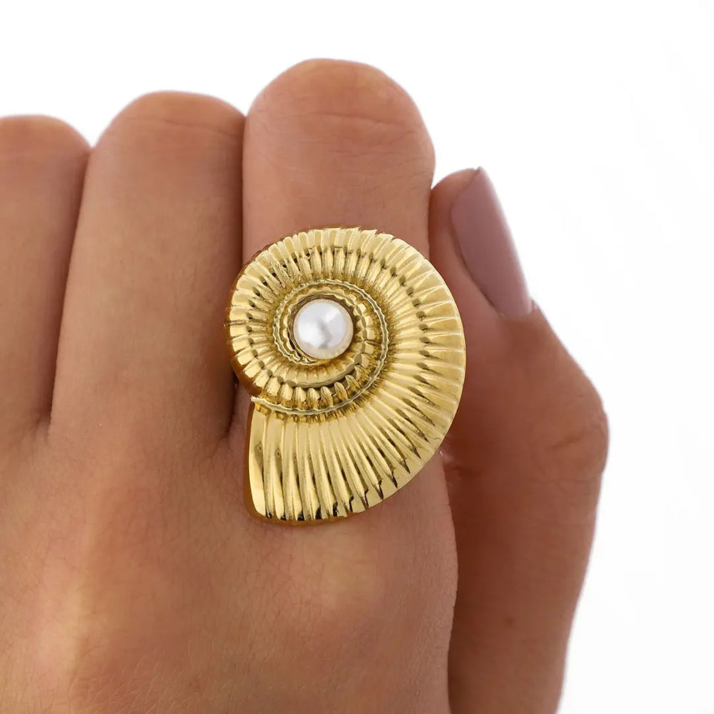 Anillo Aura Espiral Acero Dorado