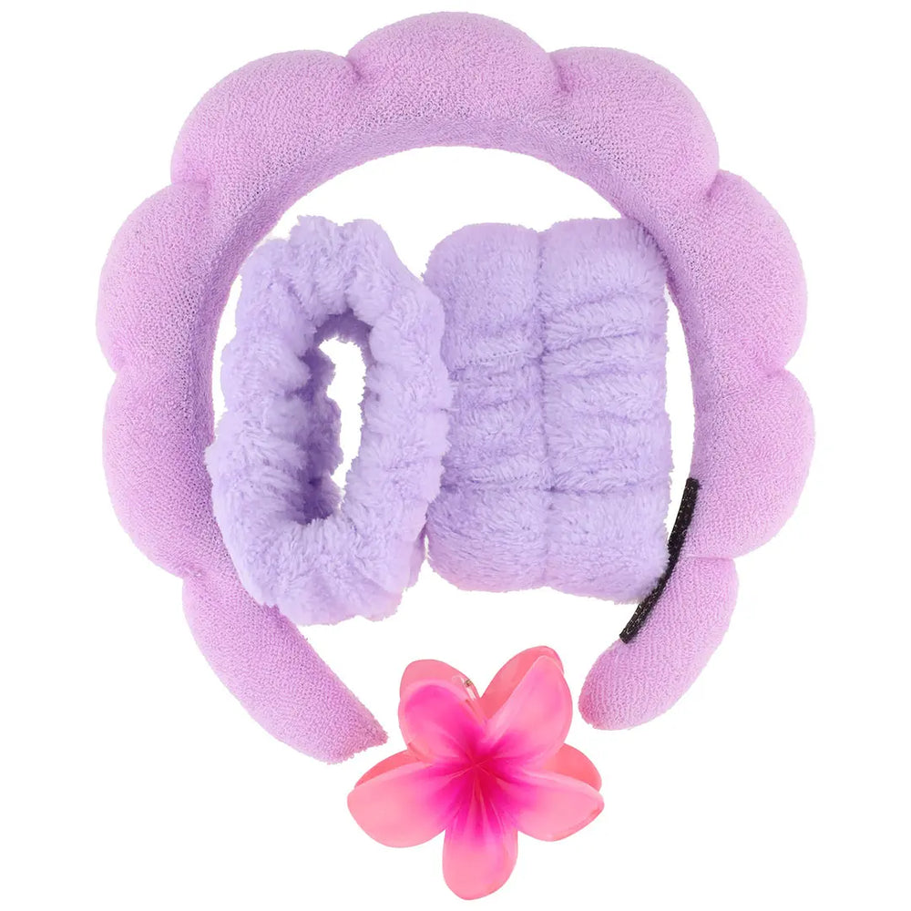 Set Skincare Vincha + Muñequeras + Broche Violeta
